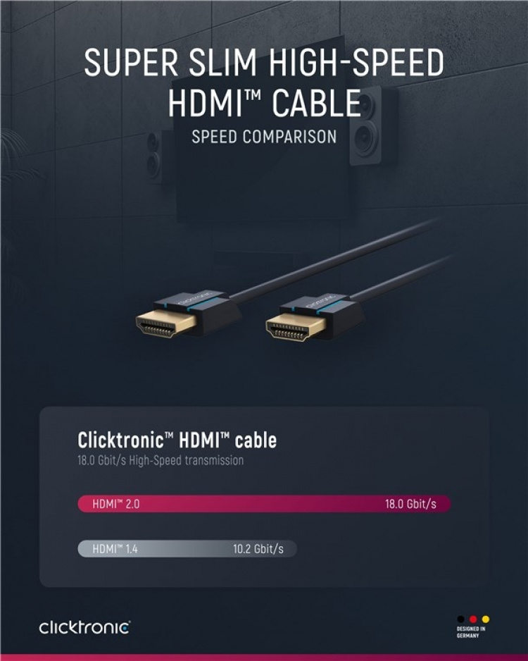 ClickTronic Ultra-Slim Højhastigheds HDMI™-kabel med Ethernet Premium-kabel | 1x HDMI™-stik 1x HDMI™-stik | 1,5 m | UHD 4K @ 60 Hz ClickTronic Ultra-Slim Højhastigheds HDMI™-kabel med Ethernet Premium-kabel | 1x HDMI™-stik 1x HDMI™-stik | 1,5 m | UHD 4K @ 60 Hz
