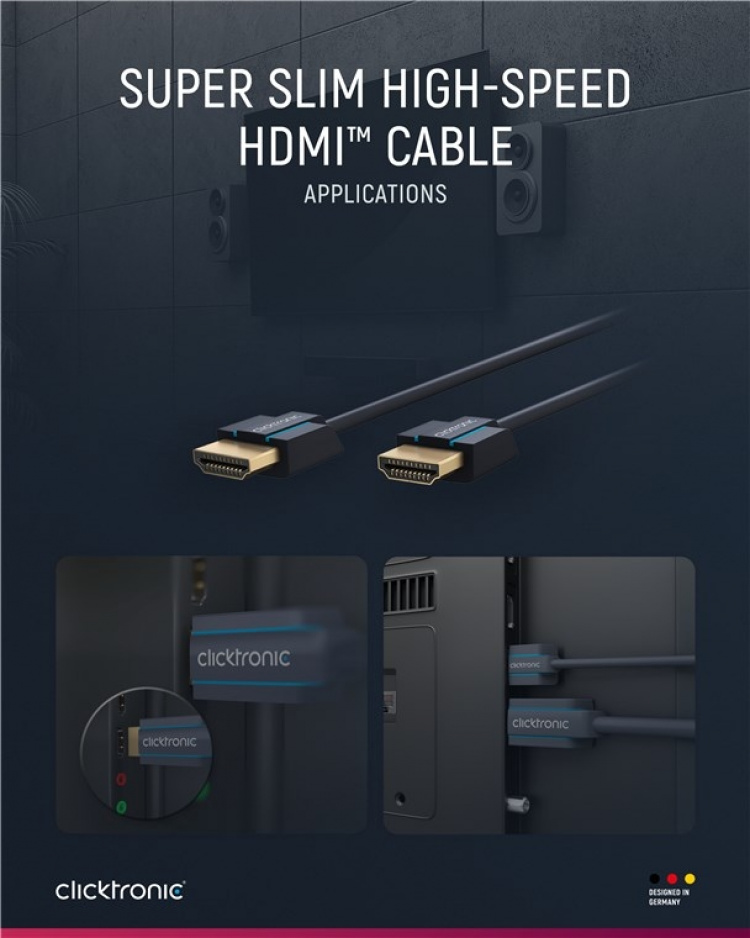 ClickTronic Ultra-Slim Højhastigheds HDMI™-kabel med Ethernet Premium-kabel | 1x HDMI™-stik 1x HDMI™-stik | 1,5 m | UHD 4K @ 60 Hz ClickTronic Ultra-Slim Højhastigheds HDMI™-kabel med Ethernet Premium-kabel | 1x HDMI™-stik 1x HDMI™-stik | 1,5 m | UHD 4K @ 60 Hz