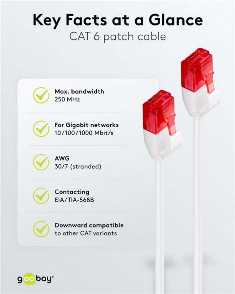 Goobay Slim netværkskabel CAT 6, U/UTP, hvid kobberleder (CU), 1 m