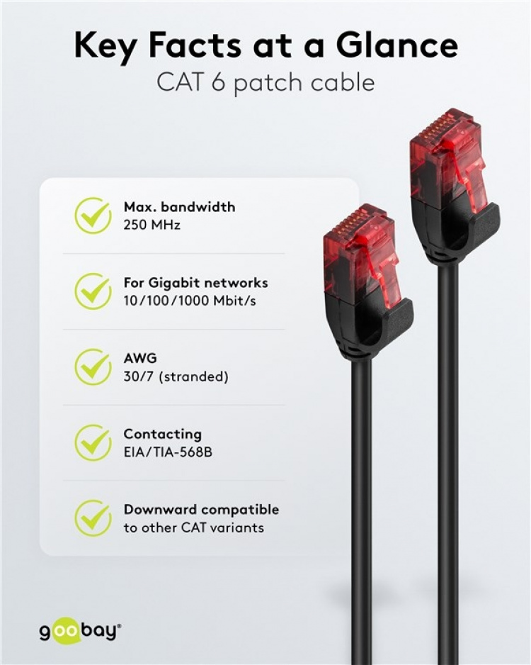 Goobay Slim netværkskabel CAT 6, U/UTP, sort kobberleder (CU), 1 m Goobay Slim netværkskabel CAT 6, U/UTP, sort kobberleder (CU), 1 m