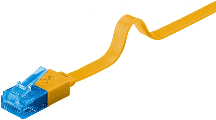 Goobay Flad netværkskabel CAT 6A, U/UTP, gul kobberleder (CU), 0.5 m