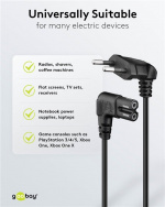 Goobay Tilslutningskabel Euro-stik vinklet i begge ender, 1,5 m, sort Euro-stik (type C, CEE 7/16) > hunstik C7 Goobay Tilslutningskabel Euro-stik vinklet i begge ender, 1,5 m, sort Euro-stik (type C, CEE 7/16) > hunstik C7