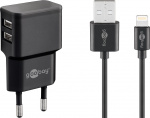 Goobay Apple Lightning Dual laddningssats (12 W) Strömförsörjningsenhet med 2x USB-uttag och Apple Lightning-kabel 1 m (svart) Goobay Apple Lightning Dual laddningssats (12 W) Strömförsörjningsenhet med 2x USB-uttag och Apple Lightning-kabel 1 m (svart)