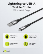 Goobay Lightning till USB-A-textilkabel med metallpluggar 1 m elegant och extra robust anslutningskabel för t.ex. Apple iPhone, iPad (Apple MFi certifierad)