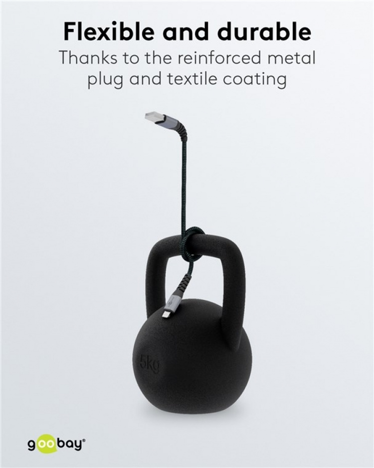 Goobay Lightning till USB-A-textilkabel med metallpluggar 1 m elegant och extra robust anslutningskabel för t.ex. Apple iPhone, iPad (Apple MFi certifierad)