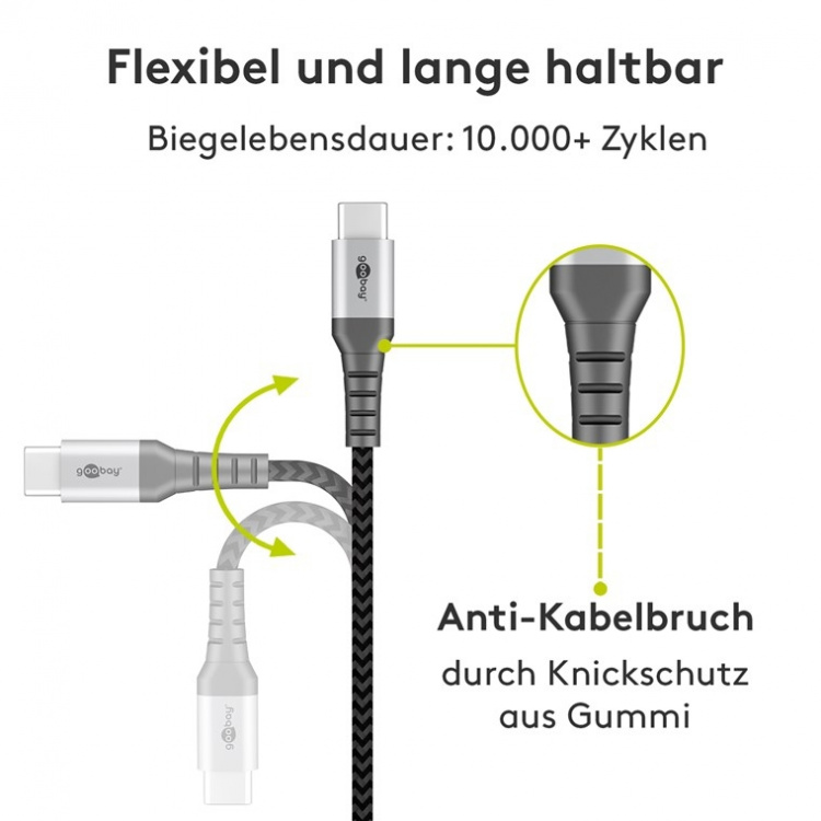 Goobay USB-C™ till USB-A textilkabel med metallkontakter 0,5 m elegant och extra robust anslutningskabel för enheter med USB-C™-port Goobay USB-C™ till USB-A textilkabel med metallkontakter 0,5 m elegant och extra robust anslutningskabel för enheter med USB-C™-port