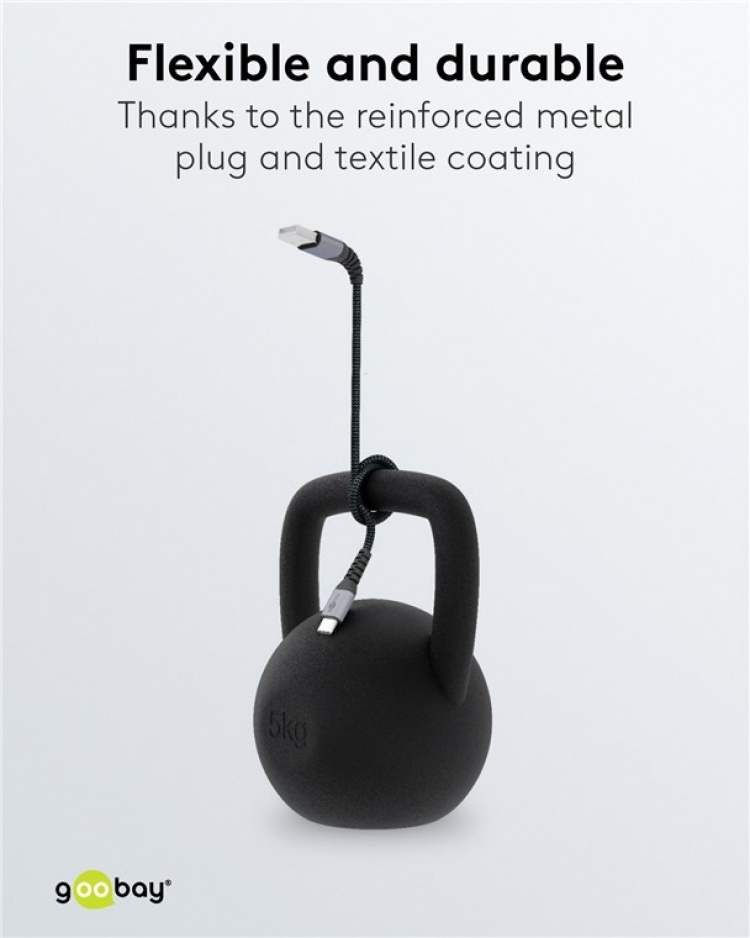 Goobay USB-C™ till USB-A textilkabel med metallkontakter 1 m elegant och extra robust anslutningskabel för enheter med USB-C™-port