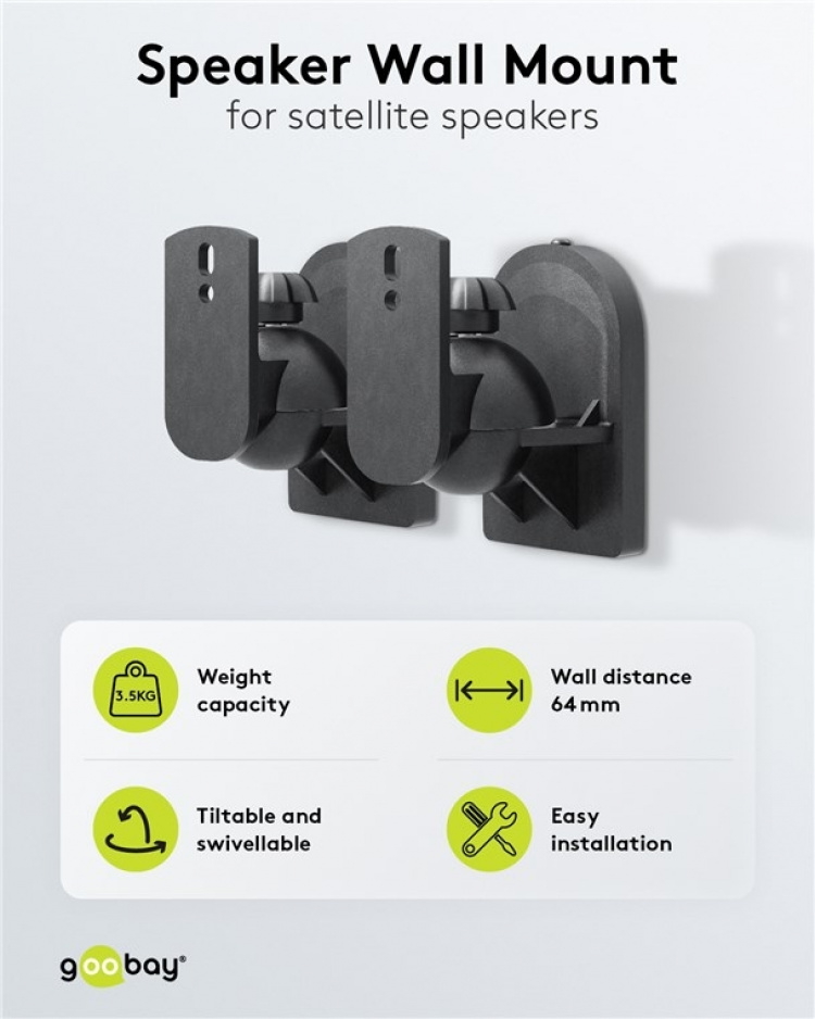 Goobay Högtalarfästning universal universalhögtalarhållare för väggmontering, (svängbart och lutat) för högtalare upp till max. 3,5 kg, svart