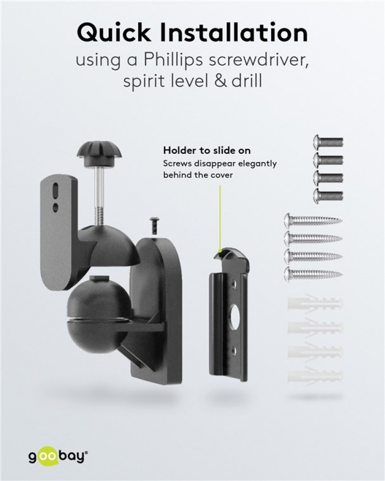Goobay Högtalarfästning universal universalhögtalarhållare för väggmontering, (svängbart och lutat) för högtalare upp till max. 3,5 kg, svart