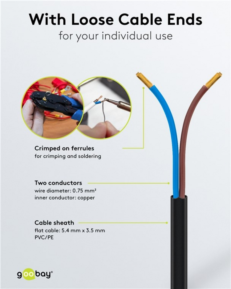 Goobay Kabel med euro-kontakt för montering, 1,5 m, svart Euro-kontakt (typ C, CEE 7/16) > lösa kabeländar
