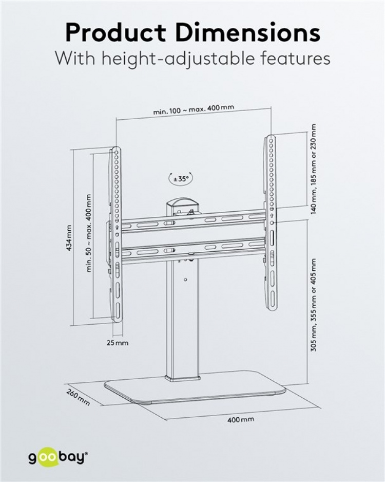 Goobay TV-bordsstativ Basic Fix för TV-apparater och monitorer mellan 32 och 55 tum (81-140 cm), svängbar Goobay TV-bordsstativ Basic Fix för TV-apparater och monitorer mellan 32 och 55 tum (81-140 cm), svängbar