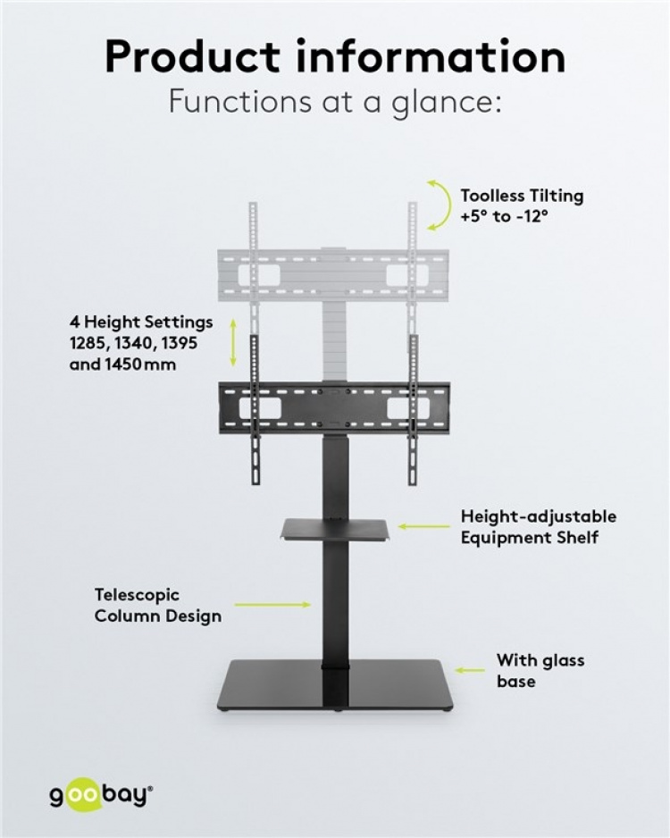 Goobay TV-golvstativ Basic (storlek L) för TV-apparater och bildskärmar mellan 37 och 70 tum (94-178 cm) upp till 40 kg, svängbar Goobay TV-golvstativ Basic (storlek L) för TV-apparater och bildskärmar mellan 37 och 70 tum (94-178 cm) upp till 40 kg, svängbar