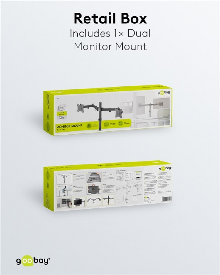 Goobay Dubbel bildskärmsfäste Flex för bildskärmar mellan 17 och 32 tum (43-81 cm) Goobay Dubbel bildskärmsfäste Flex för bildskärmar mellan 17 och 32 tum (43-81 cm)