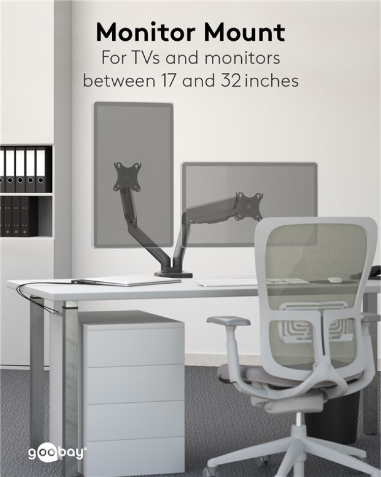 Goobay Dubbel skärmsfäste med gasfjäder för skärmar mellan 17 och 32 tum (43-81 cm)