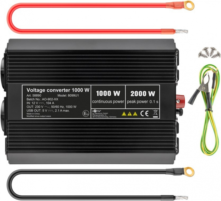 Goobay Spänningsomvandlare DC/AC (12 V - 230 V/1000 W) omvandlar 12 V DC till 230 V AC Goobay Spänningsomvandlare DC/AC (12 V - 230 V/1000 W) omvandlar 12 V DC till 230 V AC