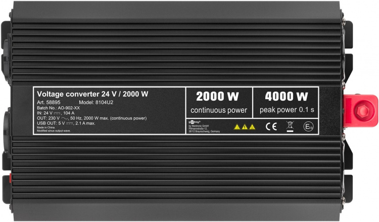 Goobay Spänningsomvandlare DC/AC (24 V - 230 V/2000 W) USB omvandlar 24 V DC till 230 V AC