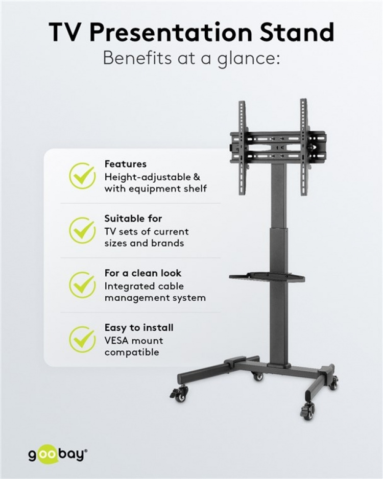 Goobay TV-presentationsställ Basic (storlek L) för TV-apparater eller monitorer mellan 37 och 70 tum (94-178 cm) upp till 35 kg Goobay TV-presentationsställ Basic (storlek L) för TV-apparater eller monitorer mellan 37 och 70 tum (94-178 cm) upp till 35 kg