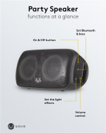 Waveaudio Wave Partyhögtalare bärbar Bluetooth-högtalare med mikrofon och LED-lampor för musiknjutning när som helst, var som helst