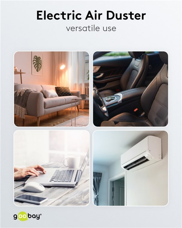 Goobay Elektrisk dammblåsare för kontaktlös rengöring av PC-tillbehör och hushållsartiklar Goobay Elektrisk dammblåsare för kontaktlös rengöring av PC-tillbehör och hushållsartiklar