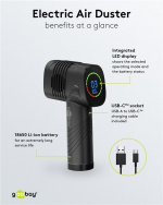 Goobay Elektrisk dammblåsare för kontaktlös rengöring av PC-tillbehör och hushållsartiklar Goobay Elektrisk dammblåsare för kontaktlös rengöring av PC-tillbehör och hushållsartiklar