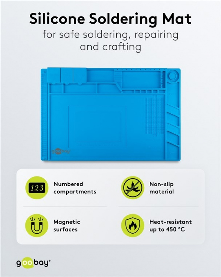 Goobay Silikonlödmatta flexibel arbetsunderlägg för säker lödning, reparation och pyssel