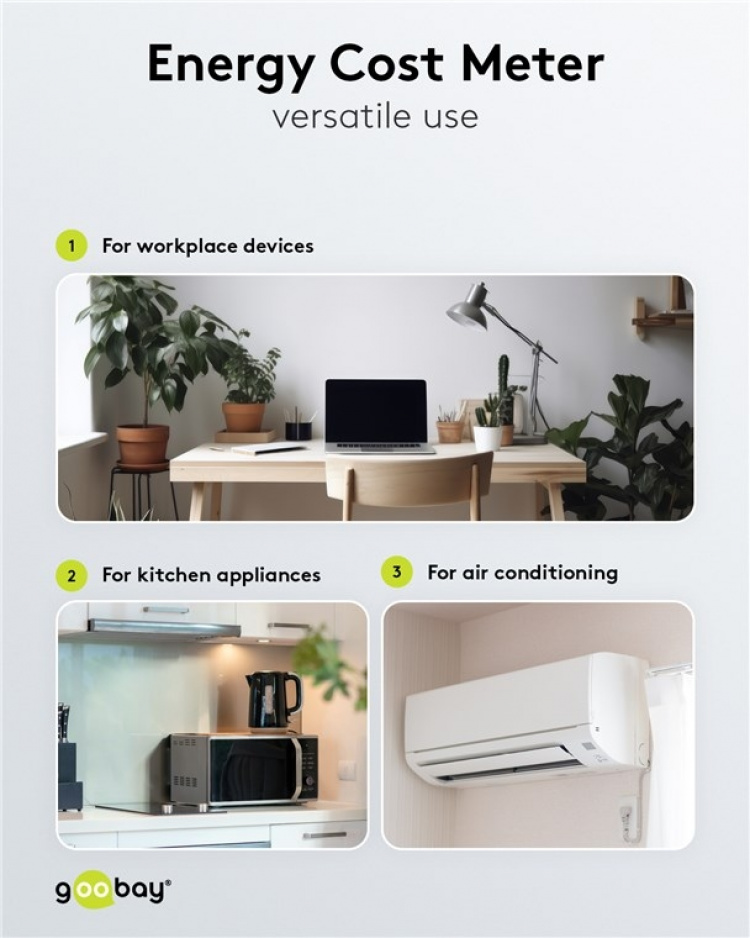 Goobay Digital energimätare Basic för mätning av energiförbrukningen för elektriska hushållsapparater Goobay Digital energimätare Basic för mätning av energiförbrukningen för elektriska hushållsapparater