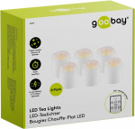 Goobay Uppsättning med 6 LED-värmeljus ljusuppsättning med fjärrkontroll, för inomhusbruk (IP20), varmvitt (2700 K), laddning via USB Goobay Uppsättning med 6 LED-värmeljus ljusuppsättning med fjärrkontroll, för inomhusbruk (IP20), varmvitt (2700 K), laddning via USB