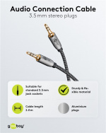 Goobay Ljudanslutningskabel AUX, 3,5 mm stereo, 2 m, Sharkskin Grey Pawl 3,5 mm plugg (3-stift, Stereo) > Pawl 3,5 mm plugg (3-stift, Stereo)