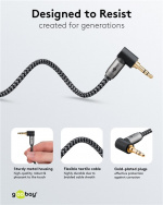Goobay Ljudanslutningskabel AUX, 3,5 mm stereo, 90°, 3 m, Sharkskin Grey Pawl 3,5 mm plugg (3-stift, Stereo) > Pawl 3,5 mm plugg (3-stift, stereo) 90 °
