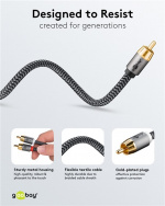 Goobay RCA-splitterkabel, 2 m, Sharkskin Grey Cinch kontakten (woofer, Center) > 2x Cinch kontakten (woofer)