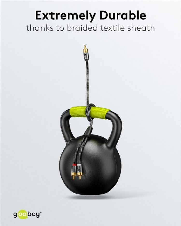 Goobay RCA-splitterkabel, 10 m, Sharkskin Grey Cinch kontakten (woofer, Center) > 2x Cinch kontakten (woofer) Goobay RCA-splitterkabel, 10 m, Sharkskin Grey Cinch kontakten (woofer, Center) > 2x Cinch kontakten (woofer)
