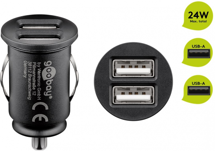 Goobay Dubbel USB-bilsladdare (24 W) 24 W max. 4,8 A (12/24 V) 2x USB Goobay Dubbel USB-bilsladdare (24 W) 24 W max. 4,8 A (12/24 V) 2x USB