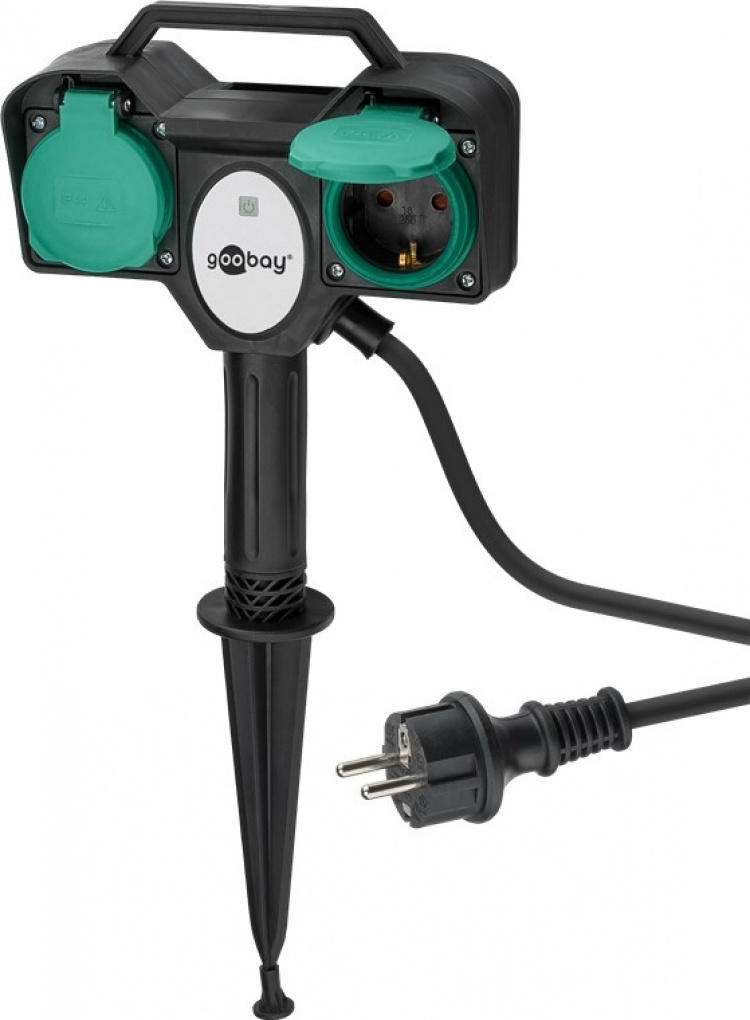 Goobay Dubbelt grenuttag för utomhusbruk med fjärrkontroll särskilt lämplig för utomhusbruk, stänkskydd (IP44)