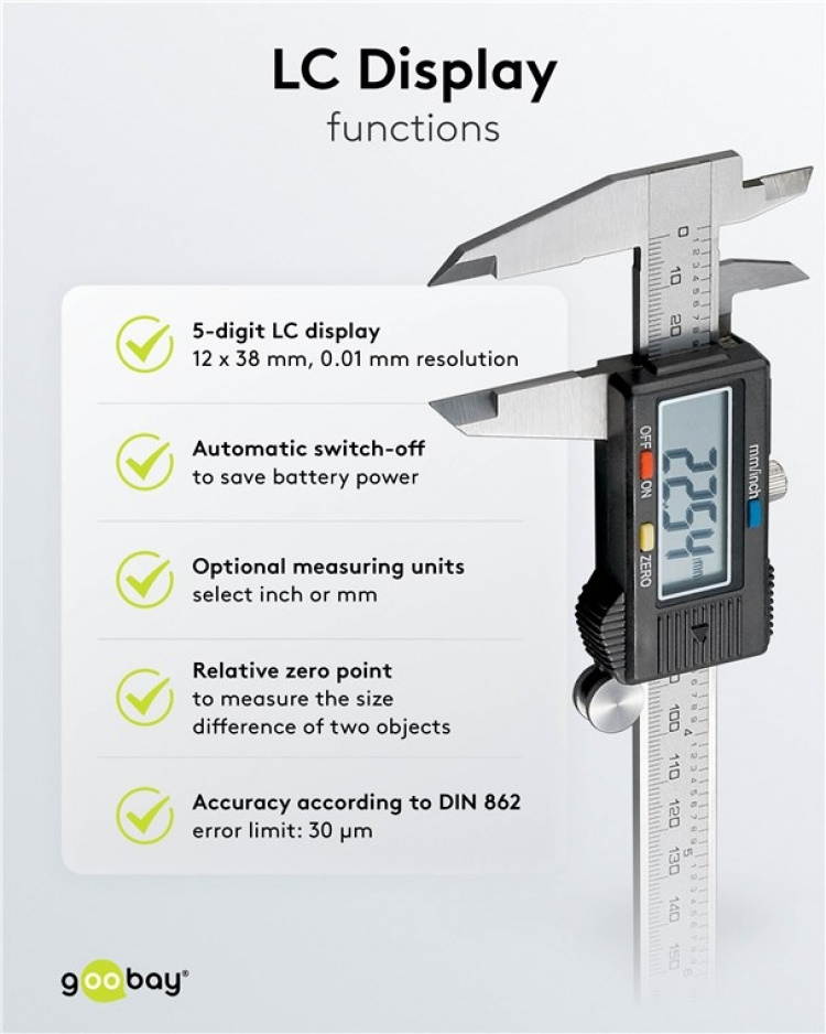 Goobay Digitalt skjutmått 150 mm / 6 tum för mätningar från 0 mm - 150 mm