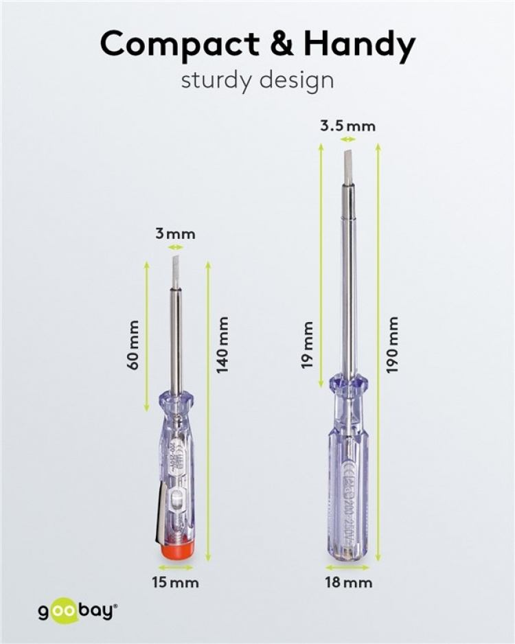 Fixpoint Spänningsprovare, set med 2 st., 140 mm och 190 mm lämplig för spänningar mellan 200 V och 250 V