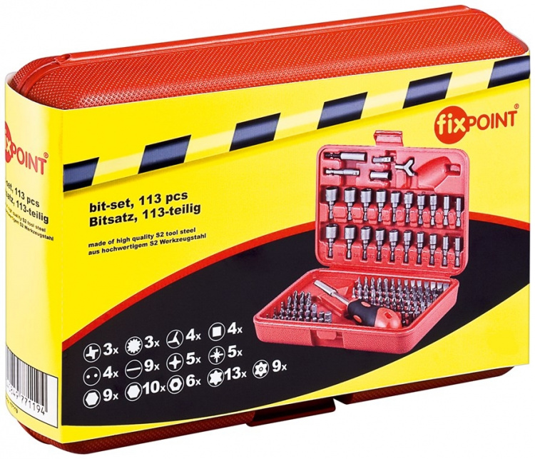 Fixpoint Bitssats, 113 delar bitsats för sladdlösa skruvmejslar och spärrnycklar