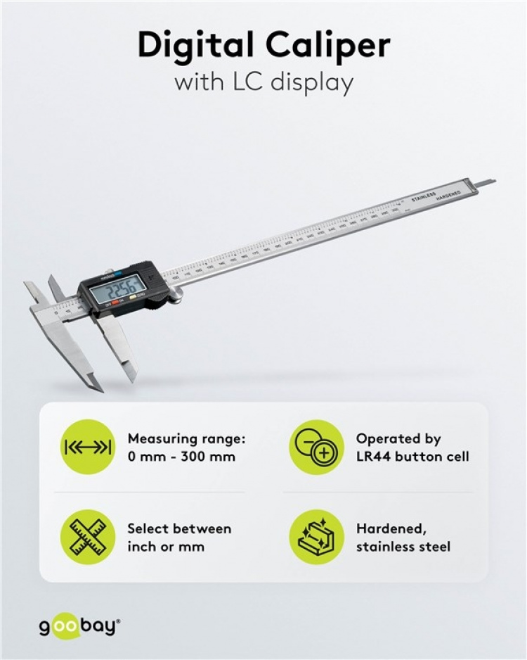 Goobay Digitalt skjutmått 300 mm / 12 tum för mätningar från 0 mm - 300 mm Goobay Digitalt skjutmått 300 mm / 12 tum för mätningar från 0 mm - 300 mm