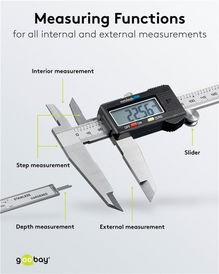 Goobay Digitalt skjutmått 300 mm / 12 tum för mätningar från 0 mm - 300 mm Goobay Digitalt skjutmått 300 mm / 12 tum för mätningar från 0 mm - 300 mm