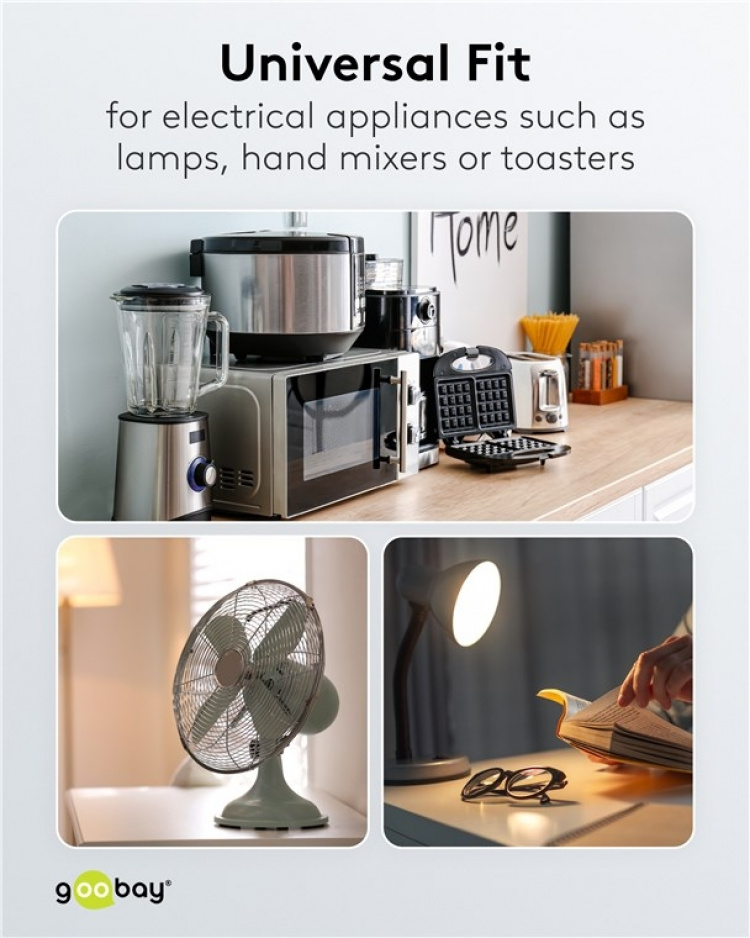 Goobay Beskyttelseskontaktkabel vinklet til montering, 5 m, hvid Jordkontaktstik (type F, CEE 7/7) > Løse kabelender