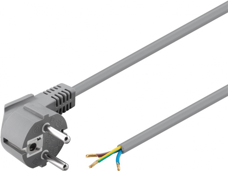 Goobay Skyddskontaktkabel vinklad för montering, 1,5 m, grå stickkontakt med skyddsjord (typ F, CEE 7/7) > lösa kabeländar