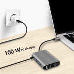 LogiLink USB-C-dockningsstation 7-i-1 HDMI/VGA/RJ45/USB-C 100W PD