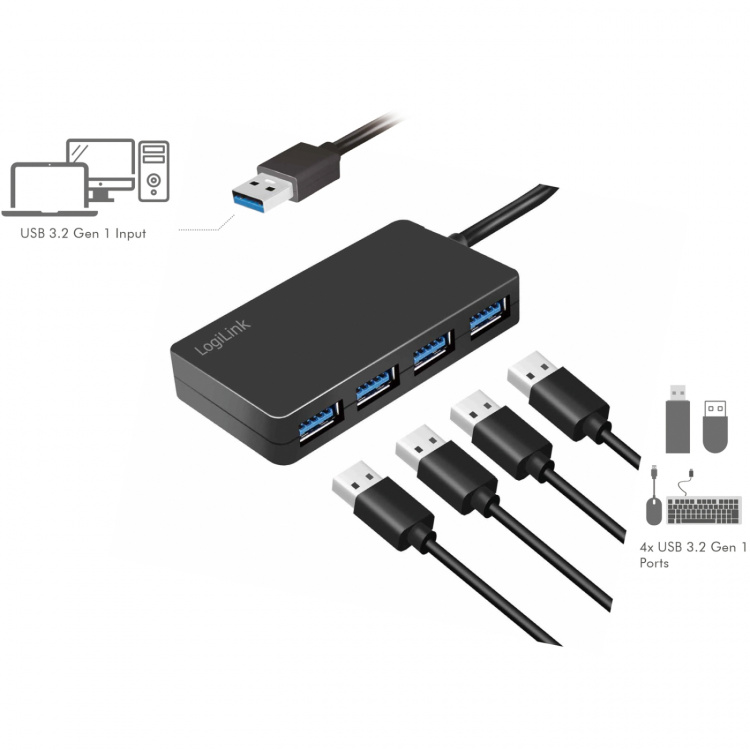 LogiLink USB 3.0-hub (3.2 Gen1) 4 USB-A-portar