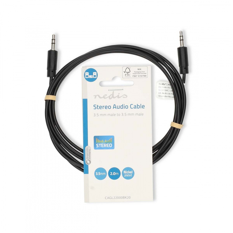 Nedis Stereo Audio kabel | 3.5 mm Hanstik | 3.5 mm Hanstik | Nikkelplateret | 2.00 m | Runde | Sort | Label