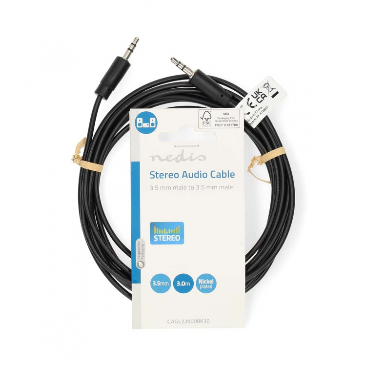 Nedis Stereo Audio kabel | 3.5 mm Hanstik | 3.5 mm Hanstik | Nikkelplateret | 3.00 m | Runde | Sort | Label