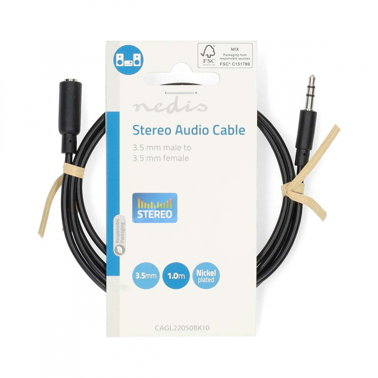 Nedis Stereo Audio kabel | 3.5 mm Hanstik | 3.5 mm Hunstik | Nikkelplateret | 1.00 m | Runde | Sort | Label