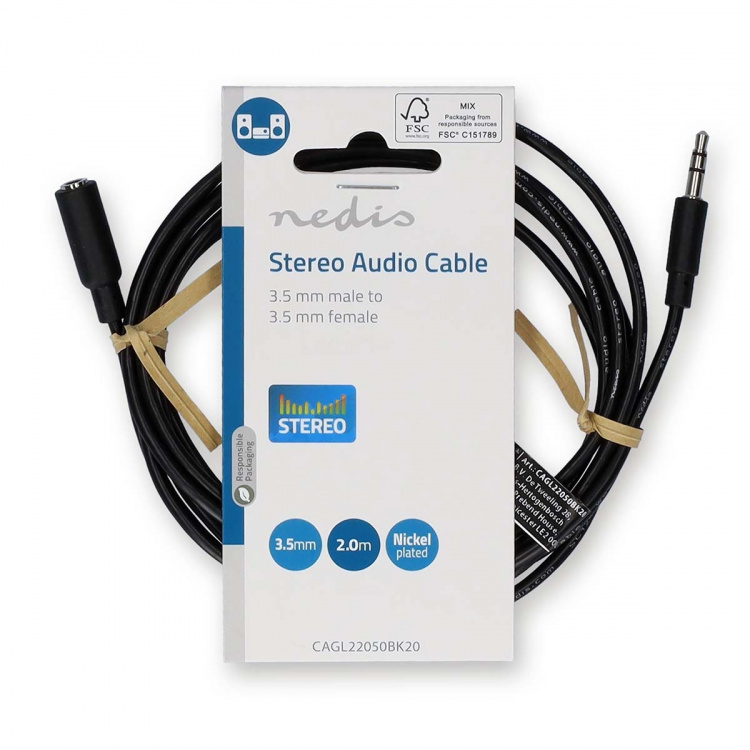 Nedis Stereo Audio kabel | 3.5 mm Hanstik | 3.5 mm Hunstik | Nikkelplateret | 2.00 m | Runde | Sort | Label