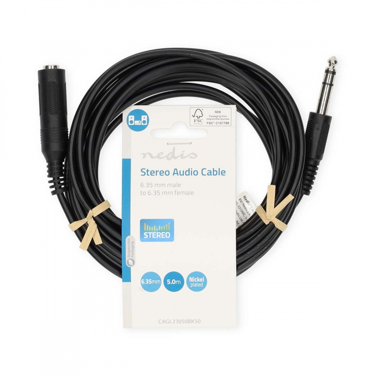 Nedis Stereo Audio kabel | 6.35 mm Hanstik | 6.35 mm Hunstik | Nikkelplateret | 5.00 m | Runde | Label