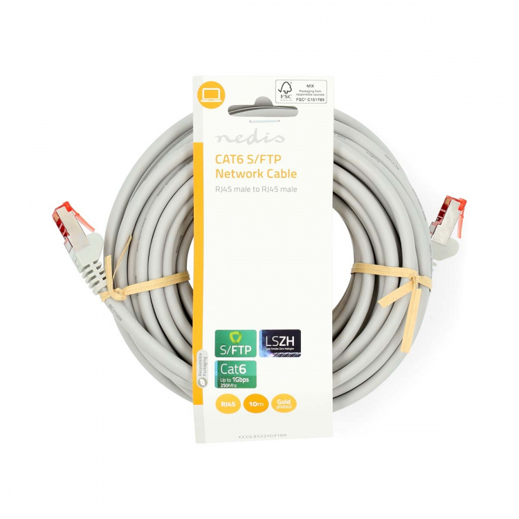 Nedis Kat 6 kabel | RJ45 Han | RJ45 Han | S/FTP | 10.0 m | Runde | LSZH | Grå | Label