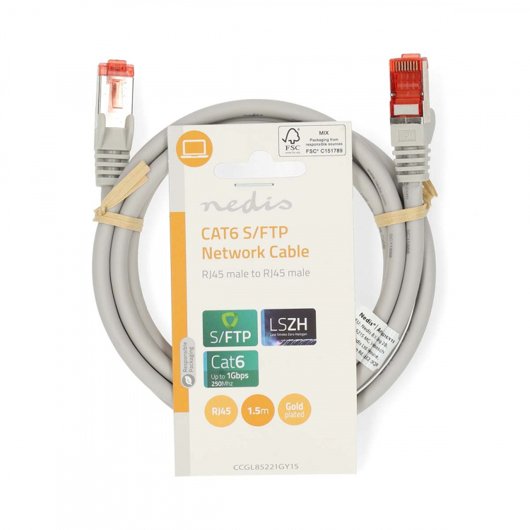 Nedis Kat 6 kabel | RJ45 Han | RJ45 Han | S/FTP | 1.50 m | Runde | LSZH | Grå | Label