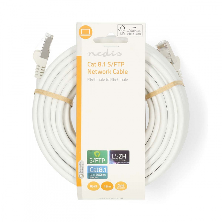 Nedis Cat 8.1 netværkskabel | S/FTP | RJ45 Han | RJ45 Han | 15.0 m | Runde | LSZH | Hvid | Label